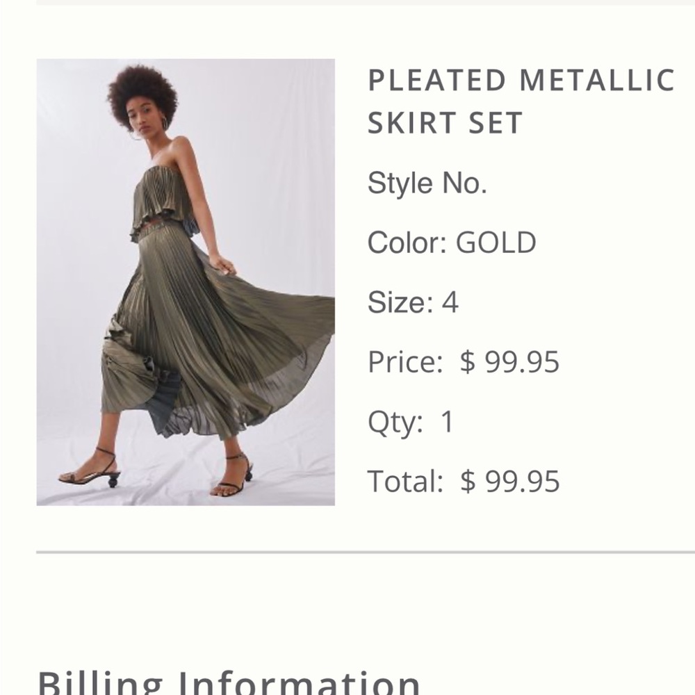 Anthropologie Pleated Metallic Skirt Set - Gold